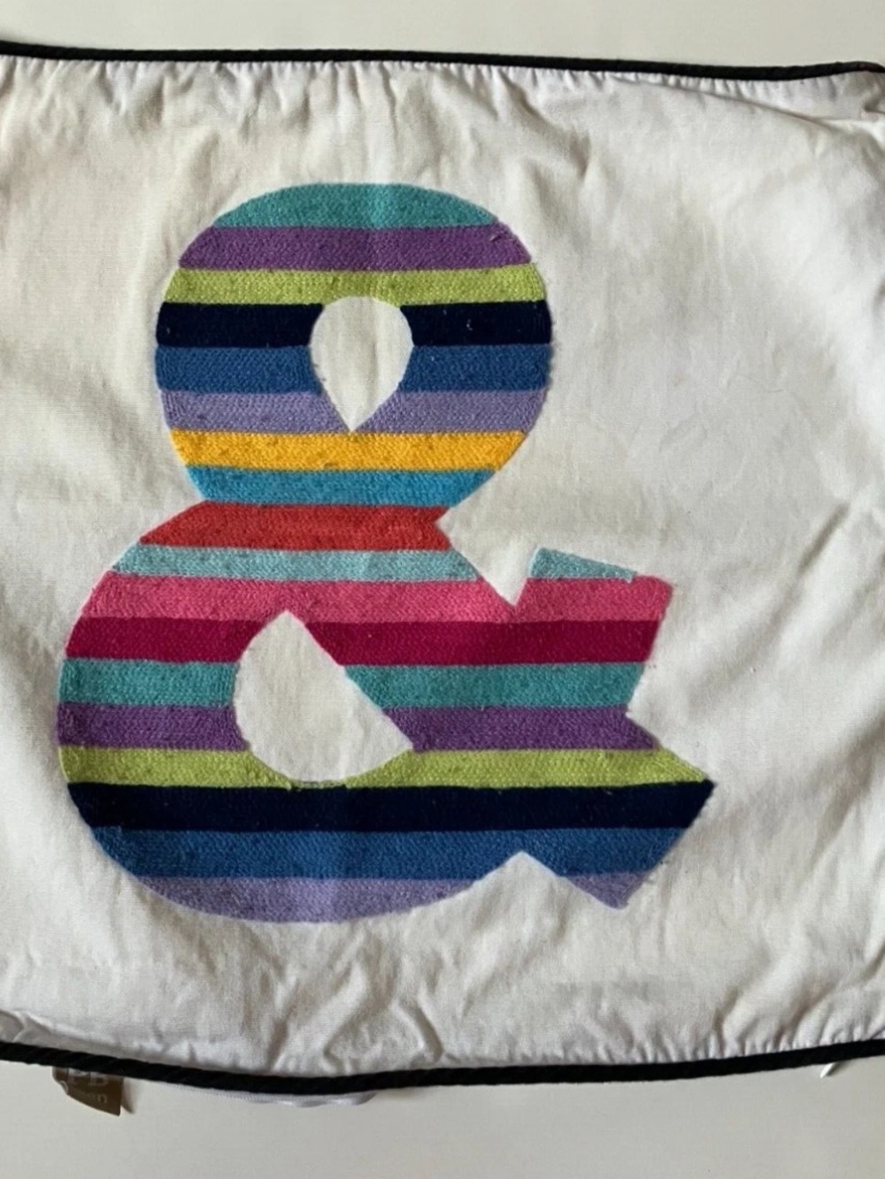 Pottery Barn Kids/TEEN White Pillow Cover with Multicolor Striped Ampersand 16”